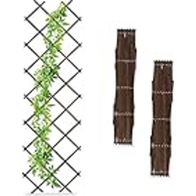 Relaxdays 3x Garden Trellis, Climbing Plants Support, Balcony & Terrace, Extendable, Wooden Wall Frame, 180x60cm, Brown