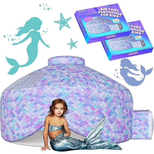 Skywin Air Tent Kids Fort Playhouse Fan Tent (Mermaid) - 2 Pack Improved Inflatable Fort Sets Up and Stores Away in Seconds (Fan NOT Include