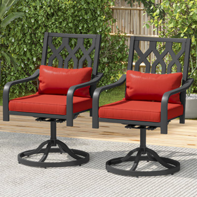 Mercedie Swivel Patio Dining Armchair with Cushion(Set of 2) - Black (95cm H X 59.44cm W X 69.6cm D)