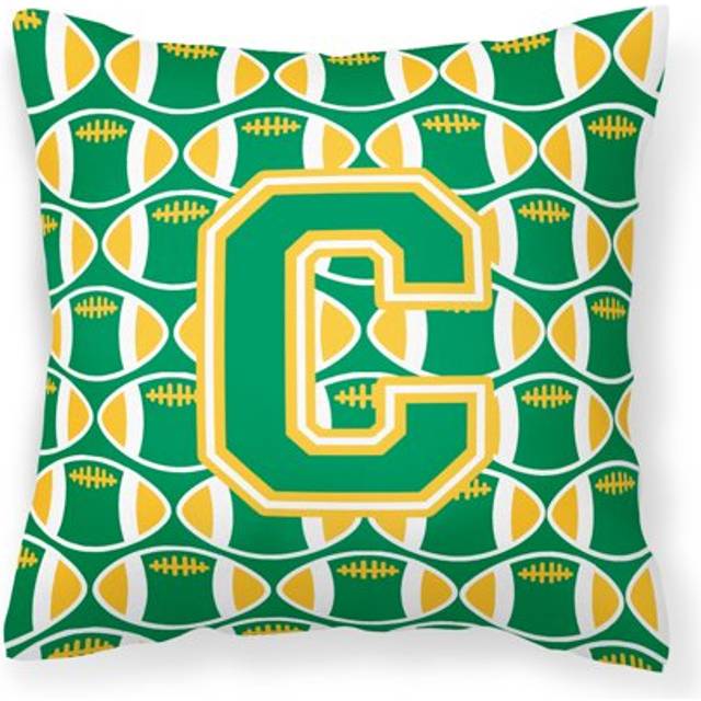 Caroline's Treasures CJ1069-CPW1414 Letter C Football Green and Gold Fabric Decorative Pillow  14 H x 14 W  Multicolor