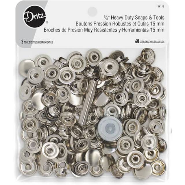 Dritz Heavy Duty Snaps Post & Stud Style 5/8in Nickel Includes Snaps & Tools Fasteners  5/8  60 Sets