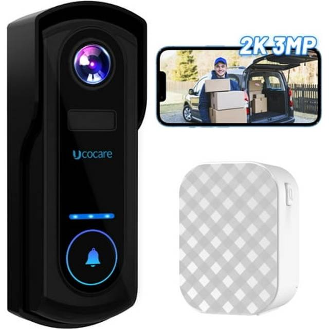 UCOCARE Doorbell Camera Wireless with Chime, 2K FHD Video Doorbell Wireless, PIR Motion Detection, Instant Alerts, 2-Way Audio, Night Vision, 2.4G