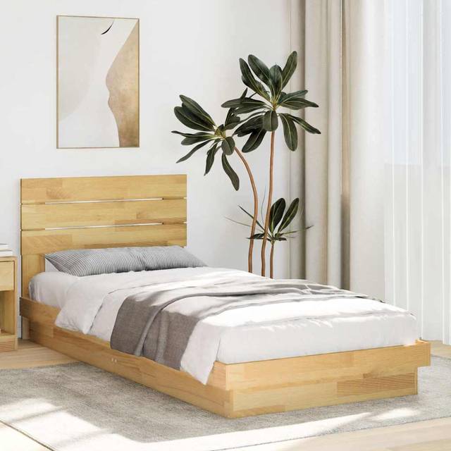 vidaXL Bed Frame with Headboard without Mattress 75x190 cm Small Single Solid Wood Oak - Brown