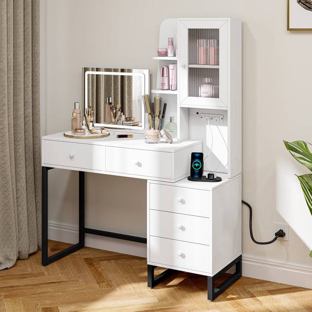 Beniko Dressing Table with Mirror Makeup Vanity Table for Bedroom - White (922.58cm H X 516.13cm W X 258.06cm D)