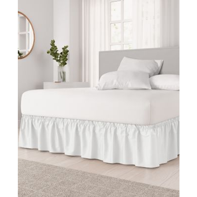 Wrap Around Dust Ruffle Bed Skirt - Cream - Bed Skirt for Full Size Beds with 15 in. Drop - Easy Fit Elastic Strap - Pleated Bedskirt with Brushed Fab