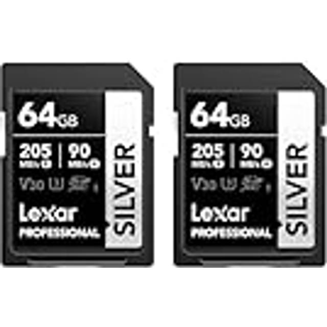 Professional SILVER SD Card 64GB 2-Pack, Up to 205MB/s Read, 90MB/s Write, SDXC UHS-I Memory Card, Class 10, U3, V30, SD Card for Professional
