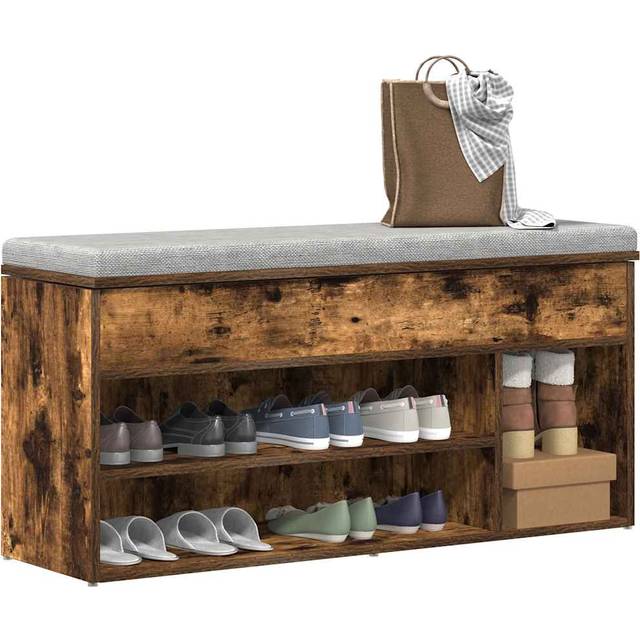 vidaXL Skobänk rökt ek 102x30,5x45 cm konstruerat trä