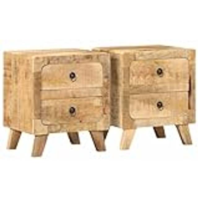vidaXL Bedside Cabinet 2 pcs 40x32x46 cm Solid Wood Rough Mango - Brown