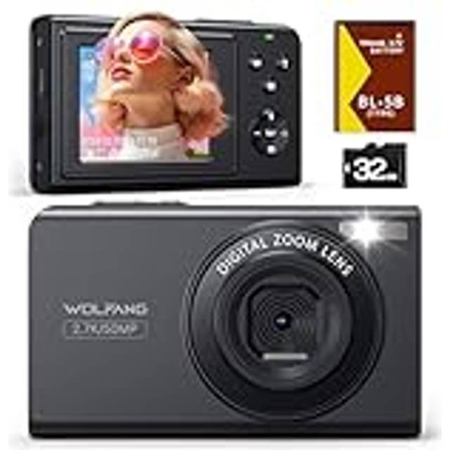 WOLFANG Digital Camera, 2.7K Kids Camera for Photography, 50MP Compact Vlogging Camera, 16X Digital Zoom Video Camera, Auto Focus Point and Shoot