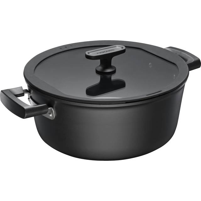 Fiskars Hard Face gryta med lock Ceratec Superior 5 L - Svart