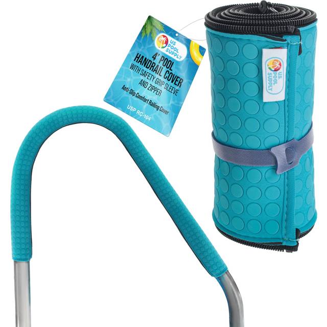 US Pool Supply 4Foot Pool Handrail Cover with Safety Grip Sleeve and Zipper  Teal Blue Neoprene Slip Resistant Hand Rail Gri