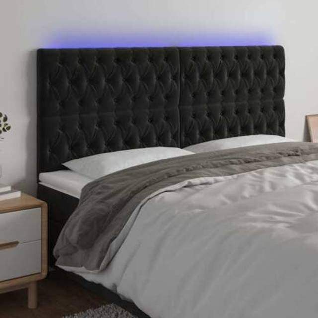 Sänggavel LED svart 180x7x118/128 cm sammet