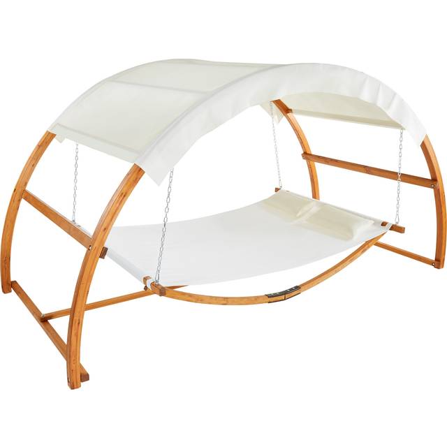 Hammock Locarno - for 2 people, large sun canopy, wooden frame, washable fabric 328 x 160 x 171.5cm - teak
