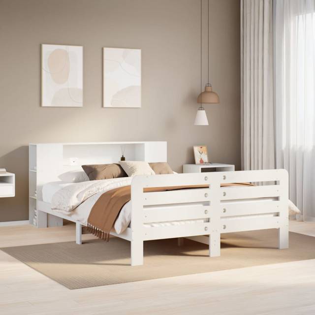 Union Rustic Bed Frame Without Mattress 160X200 Cm Solid Wood Pine - White (140 x 190 cm)
