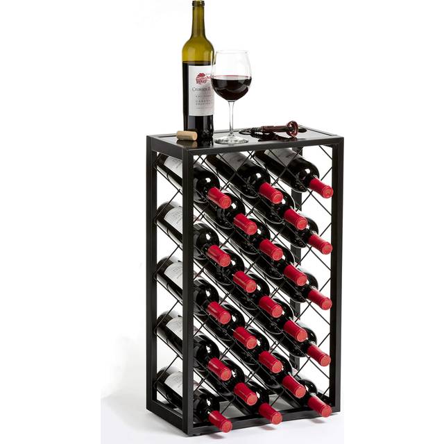 Mango Steam 23 Bottle Black Wine Rack with glass Top Shelf  Free Standing for Home  Kitchen and Bar