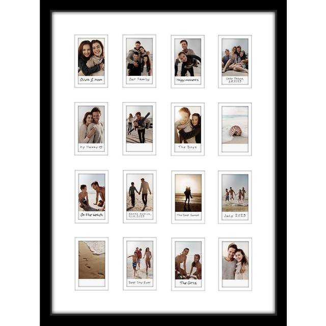 Americanflat 15x20 Picture Frame with 16 Openings for 2x3 Instant-Print Photos - Black Mini Picture Frames for Wall Display with Polished Plexiglass