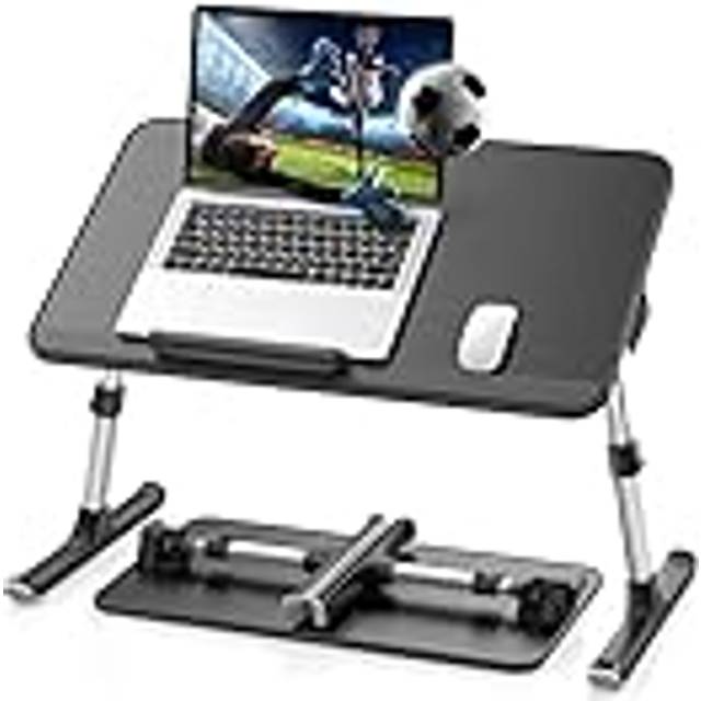 Laptop Tray, SAIJI Lap Tray, 100% E0 Eco Wooden board, Adjustable Height and Angle, Foldable Legs, Anti-fall Stopper, up to 17'' Notebook, for Bed,