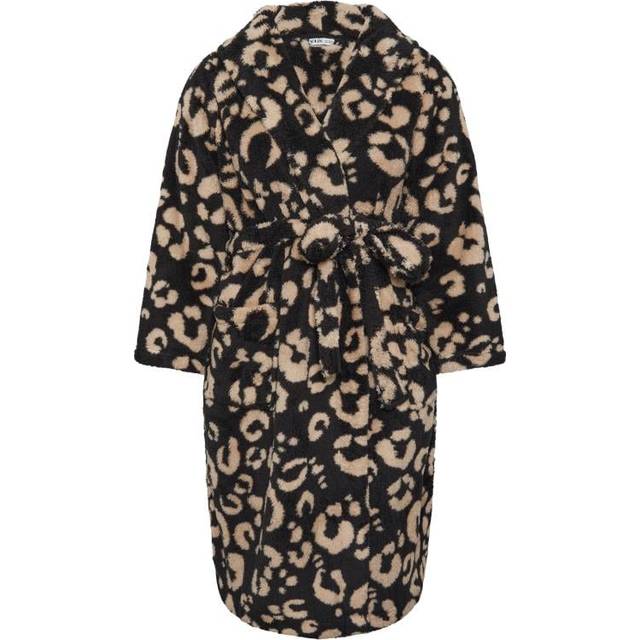 Yours Curve Black Leopard Print Shawl Collar Dressing Gown - 18-20
