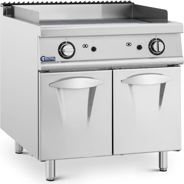 Gas Griddle - 12 kW - ribbed - 50 - 300 °C - propane / LPG / natural gas - base cabinet - Royal Catering RCGG-80/700CG