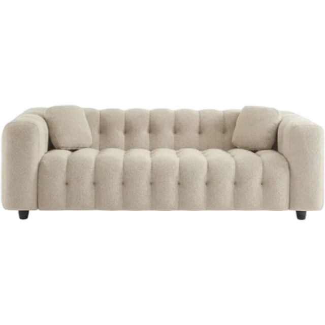 Sweeek - 3-seater sofa, upholstered in textured boucle fabric, Leon, Beige, 99x229x71 cm