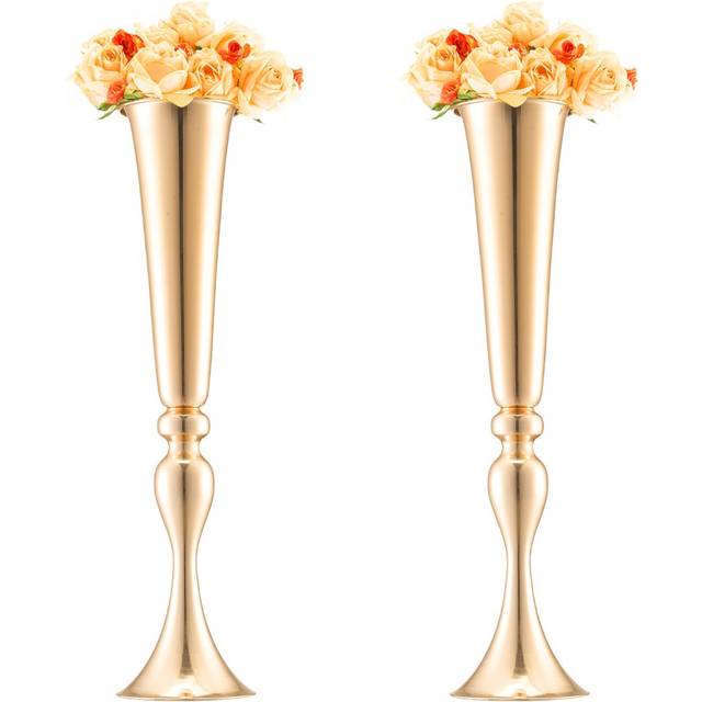 Vevor 2pcs 56cm/22.05” tall wedding flower vase metal gold trumpet for tables