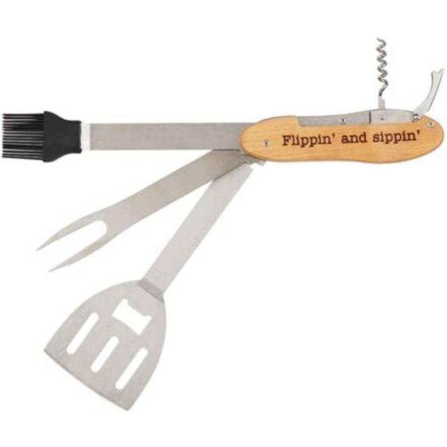 "Mud Pie  12"""""""" Grilling Tool and Bottle Opener Set  Natural"