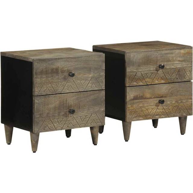 vidaXL Bedside Cabinets 2 pcs Light Grey 40x33x46 cm Solid Wood Mango