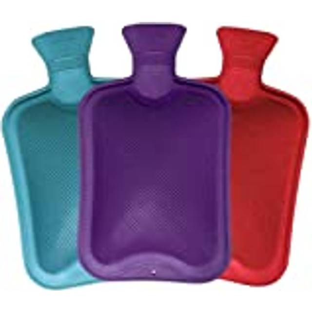 Pack of 3 Hot Water Bottles - x3 Natural Rubber 2 Litre Hot Water Bottles - Perfect Hot Water Bag for Pain Relief (Red, Blue & Purple)