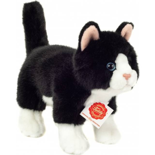 Hermann Teddy Collection 918202 20 cm svart/vit katt stående plyschleksak