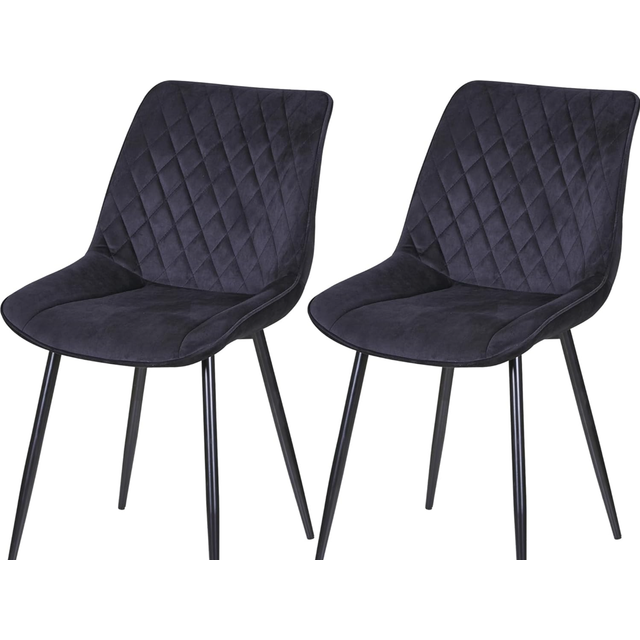 Mcc Direct - Set of 2 Velvet Padded Seat Dining Chairs with Metal Legs elle black