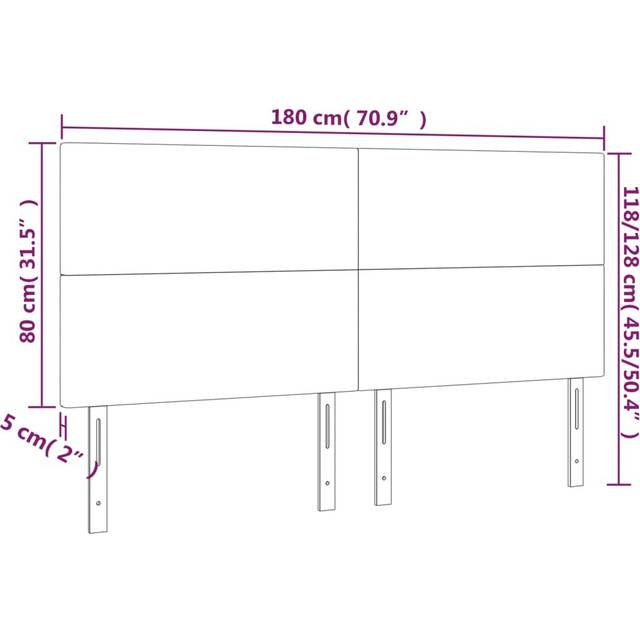 Sänggavel LED ljusgrå 180x5x118/128 cm sammet