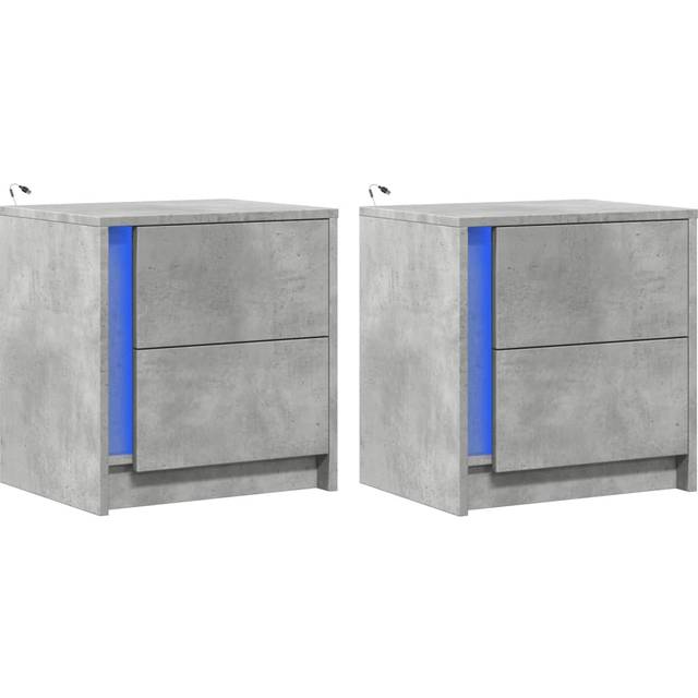 vidaXL Bedside Cabinets with LED Lights 2 pcs Concrete Grey Engineered Wood
