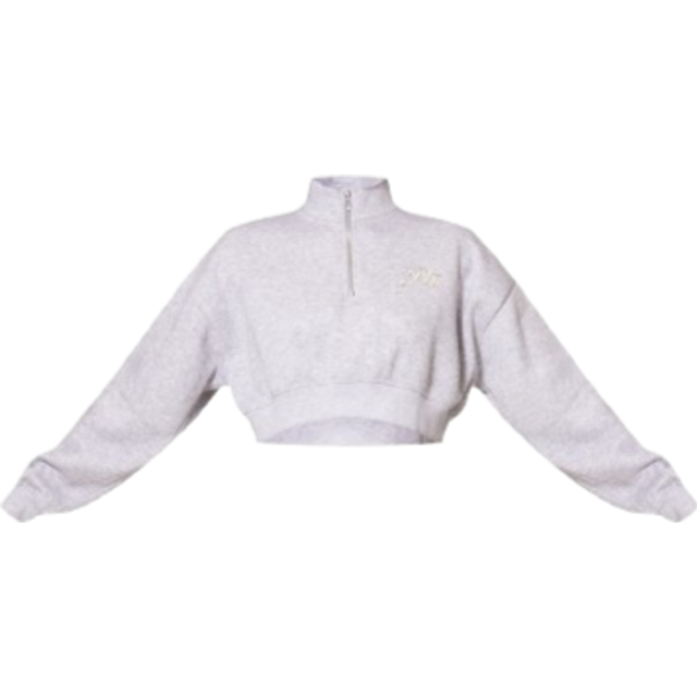 PRETTYLITTLETHING Grey Marl Tonal Embroidered Cropped Half Zip Sweatshirt, Grey Marl - XL