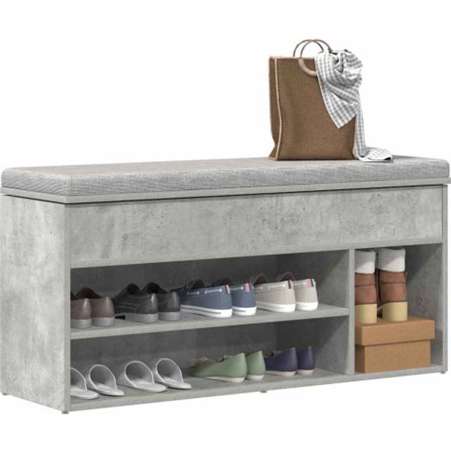 vidaXL Shoe Bench Concrete Grey 102x30.5x45 cm Engineered Wood
