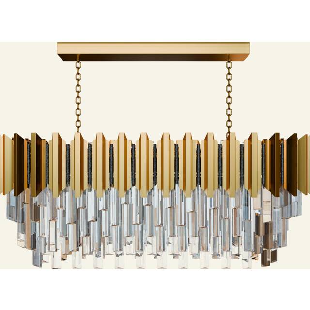 Belua 1 - Modern Square/Rectangle Crystal Chandelier – Luxury Clear K9 Crystal Droplet LED Pendant Light, Chrome Ceiling Fixture for Dining Room, Livi - Gold (30cm H X 100cm W X 40cm D)