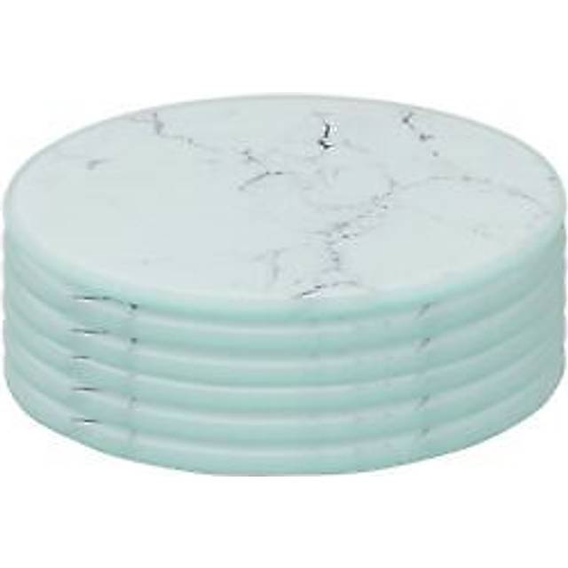 Round Glass Coasters - Marble - Pack of 6 - White Marble
