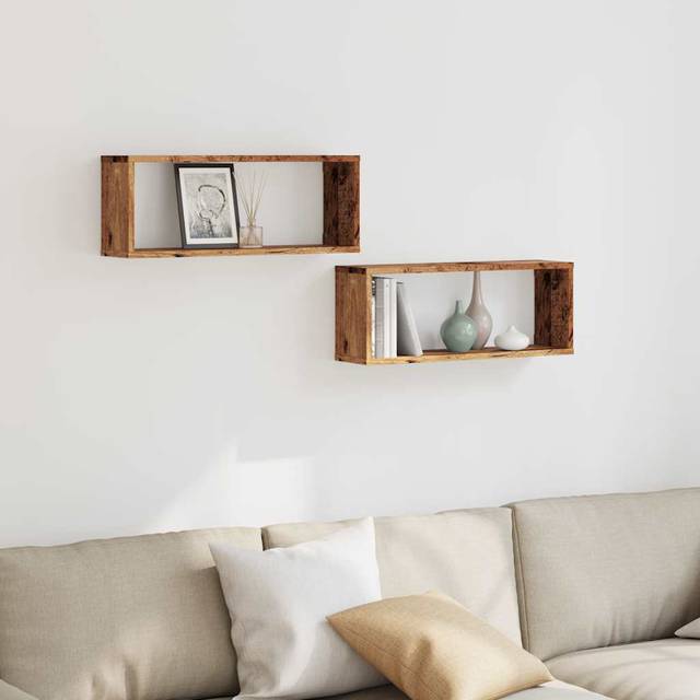 Percey Square Floating Shelf - Old Wood (23cm H X 60cm W X 15cm D)