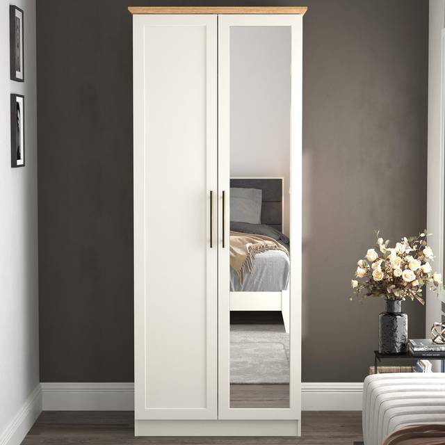 Cleverdon Feya 2 Door Wardrobe with Mirror - Ivory (191.3cm H X 78.5cm W X 58cm D)