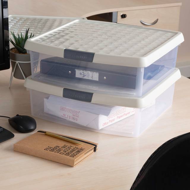 Wham Clip 10.01 13.2L Square Box & Lid Clear/Stone/Slate Gray, Cream
