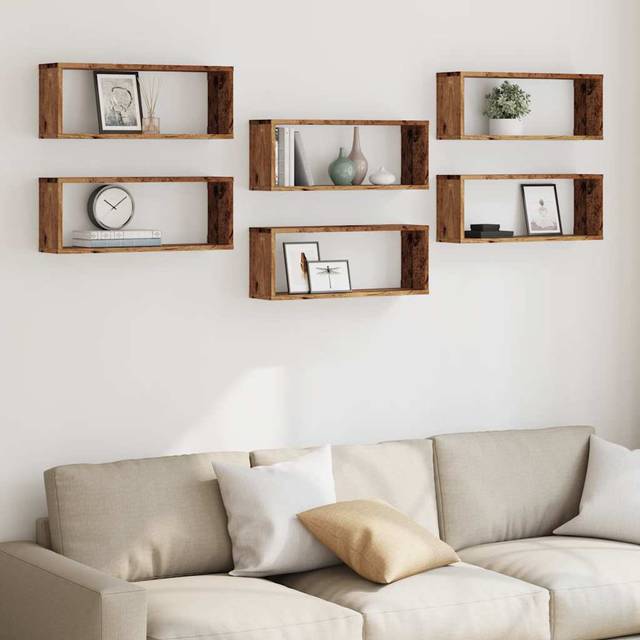 Benetta 6 Piece Floating Shelf - Old Wood (23cm H X 60cm W X 15cm D)