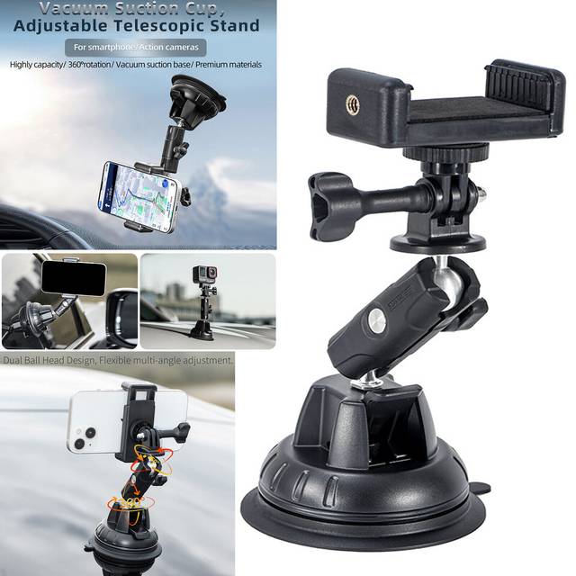 For insta360 go3s/x4/dji pocket 3 cameras vacuum suction cup base + phone clip
