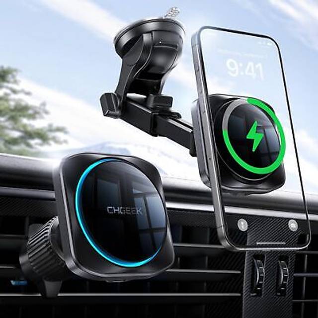 for Magsafe Car Mount Charger, Wireless Car Phone Holder Magnetic Charger with 15W Fast Charging for Dashboard Windshield Air Vent, Phone Holder for