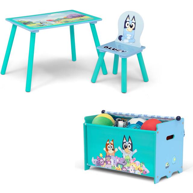 Delta Children Bluey 3-Piece Toddler Playroom Set - Includes Table  Chair and Toy Box  Blue