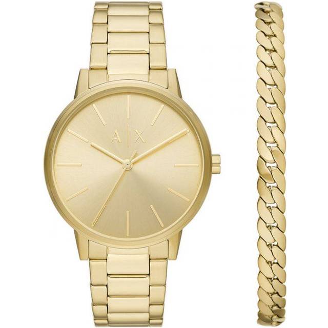 Armani Exchange Men's Gold Tone Bracelet & Watch Gift Set
