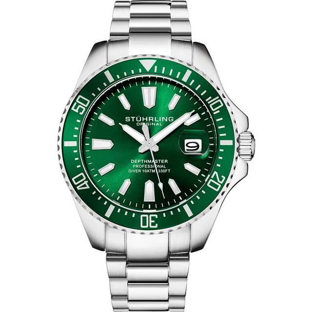 Stührling Depthmaster 3950A.3 - Herr - 42 mm - Analogt - Quartz - Mineralglas - Green (22 mm)