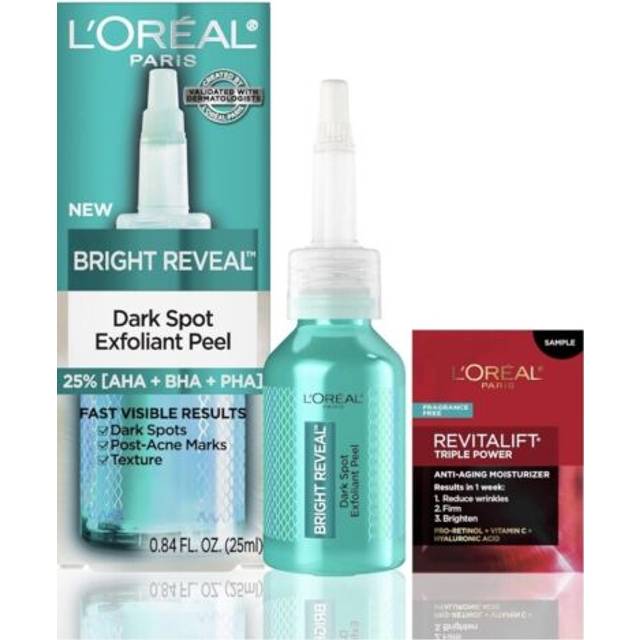 L'Oreal Paris Bright Reveal Dark Spot Exfoliant Peel  25% AHA BHA PHA Face Exfoliator Solution  Gentle Skincare to Visibly Reduce Dark Spots and Renew
