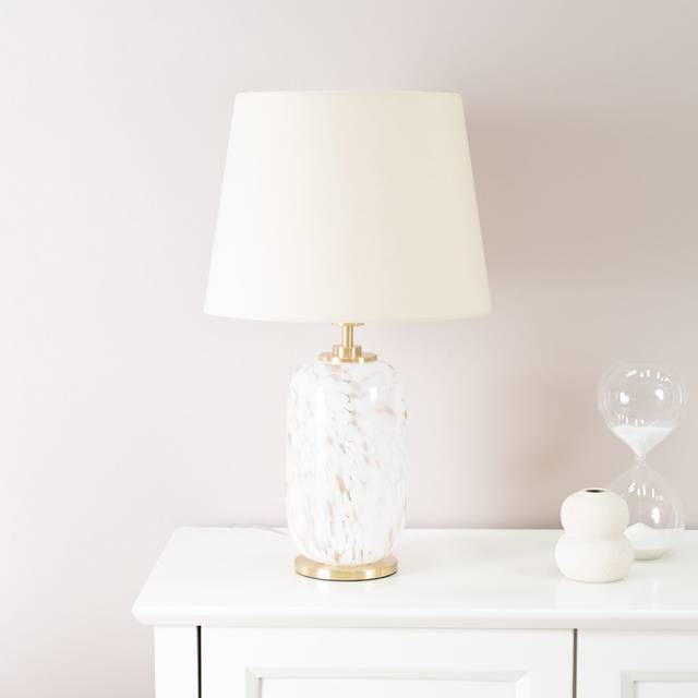 ValueLights India White Confetti Glass Rounded Table Lamp Base