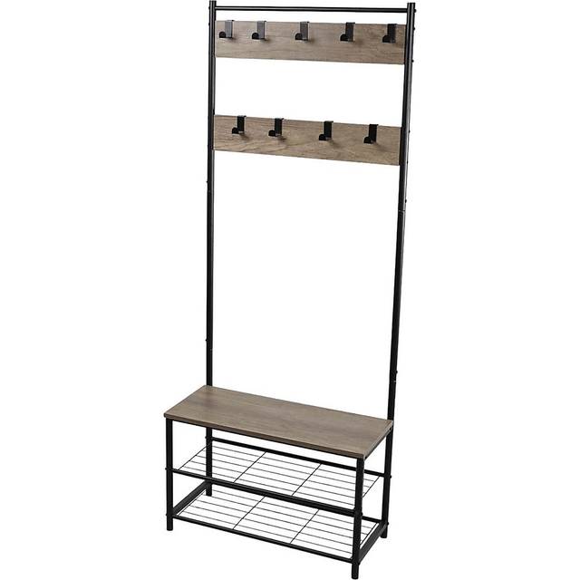 House Of Home Coat Rack Stand With Shoe Storage Bench - Light Brown, Black