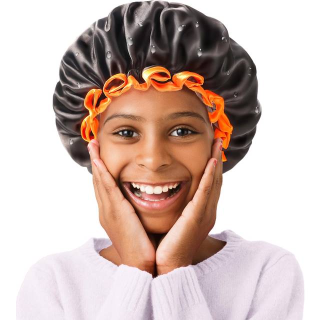 mikimini Small Black Shower Caps for Kids  Double Layers Waterproof Bathing Hair Cap with Reusable Soft Comfortable PEVA Lining  Cute  Non-fading & St