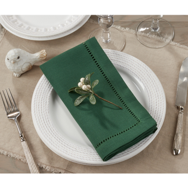 Saro Lifestyle 6307.JG20S 20 in. Dinner Napkin with Hemstitch Border Design, Green - Set of 12